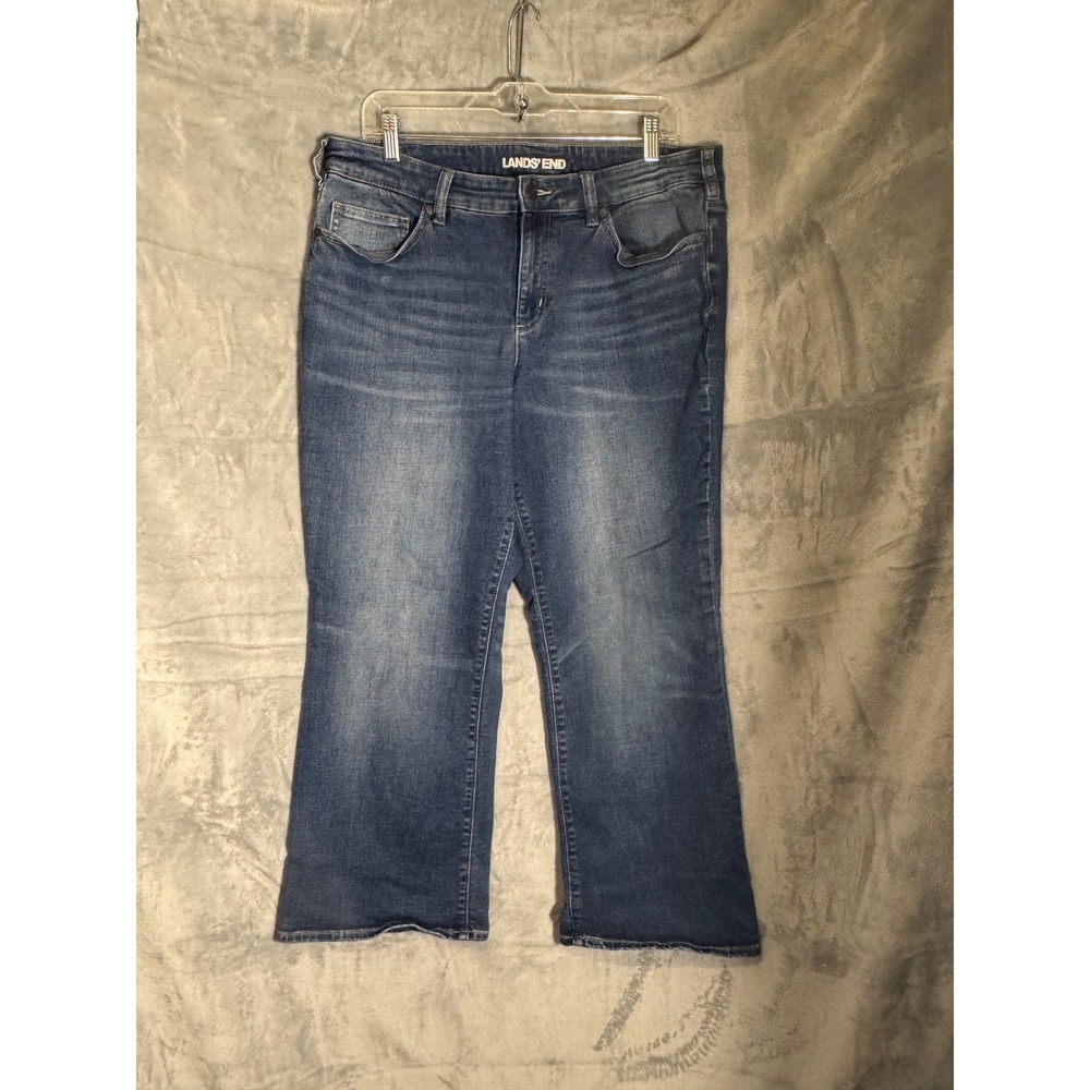 Lands' End Womens 16W Mid Rise Bootcut Jeans Medium Wash Blue‎ Denim Stretch